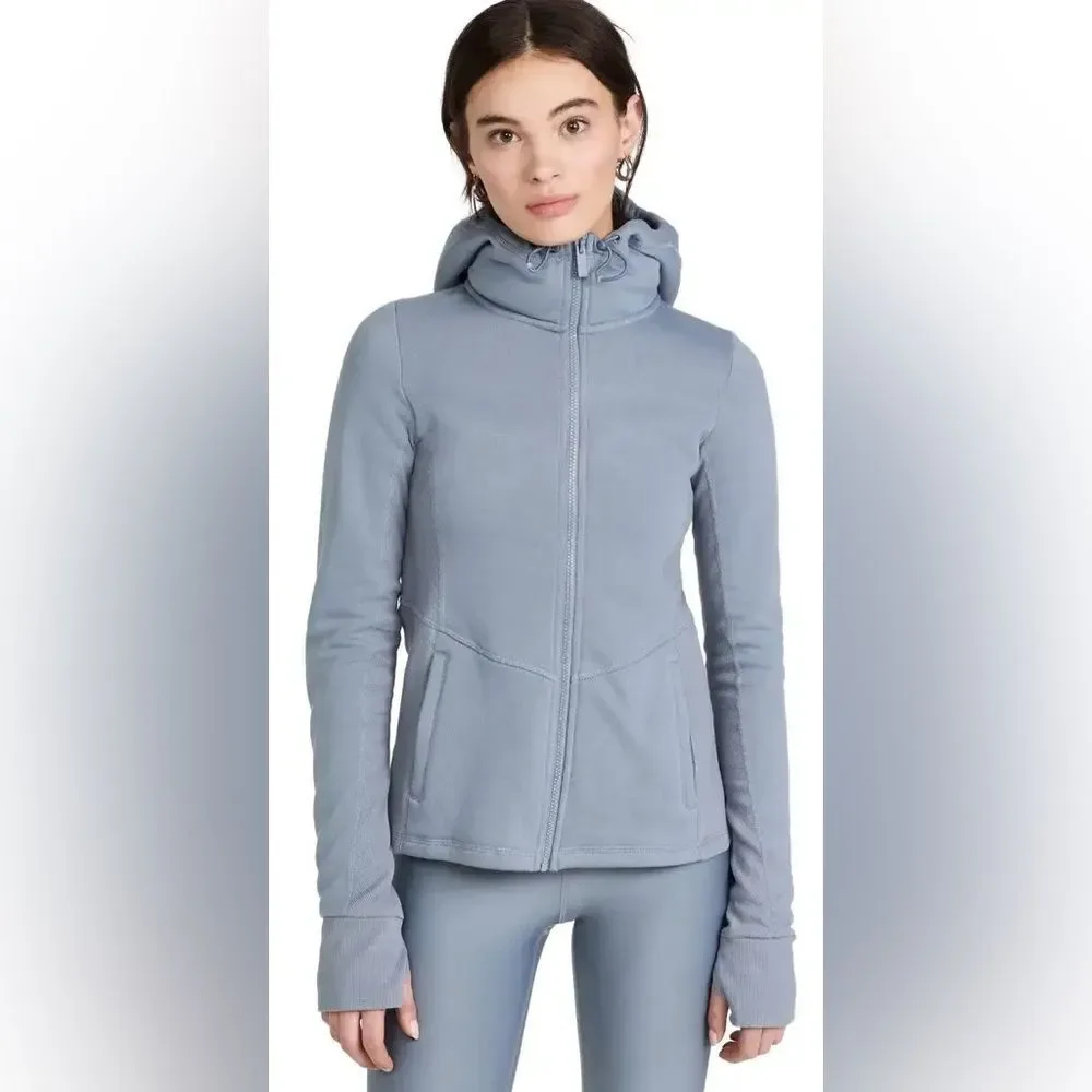 ALO YOGA Foundation Zip Hoodie bluish grey color steel blue size Small
